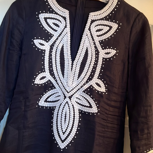 Tory Burch Odelia Embroidered Tunic Dress Cover Up Navy Caftan Resort size 2 - Picture 2 of 5